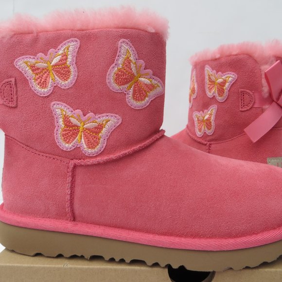 UGG Australia Boots Kids 4 NEW Mini Bailey Bow II Butterfly TEAR Pink NIB - Picture 3 of 12